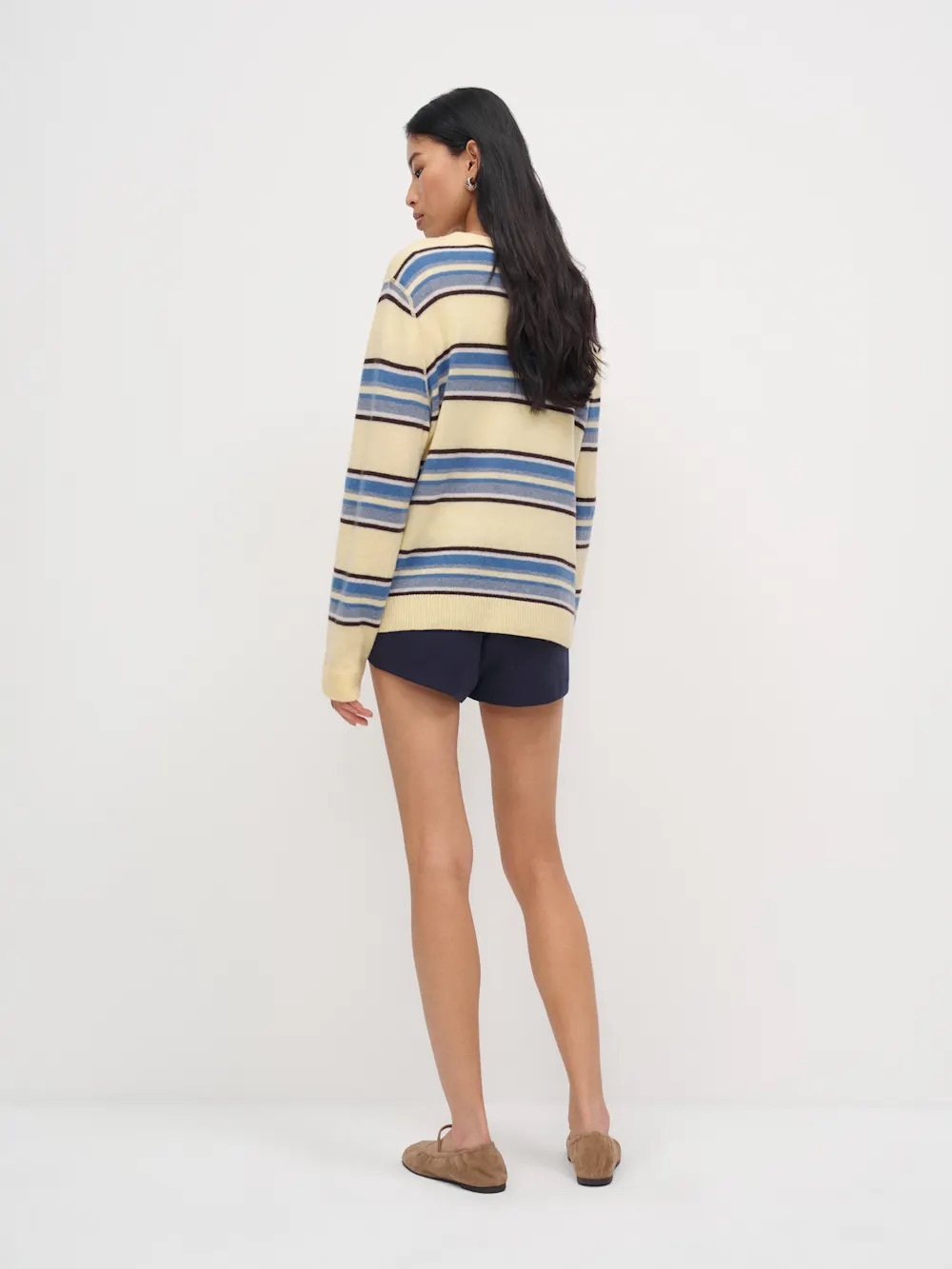 Reformation Boyfriend Cashmere Sweater -Parmesan Multi Stripe- Size S - Picture 3 of 8